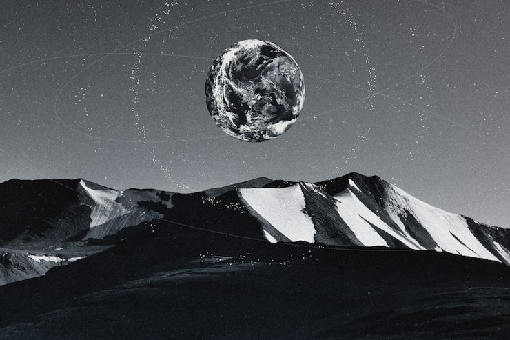 Foto gratuito universo estético naturaleza fondo tierra y montaña medios remezclados