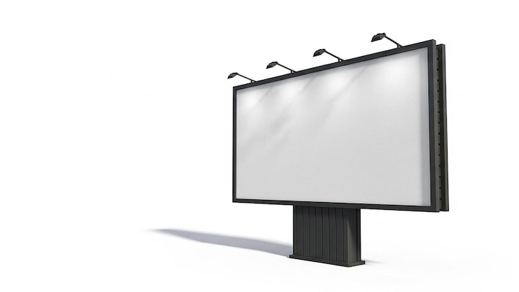 Foto gratuito valla publicitaria en blanco con luces y soporte