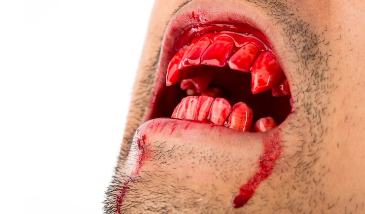 Foto gratuito vampiro de halloween en el fondo blanco