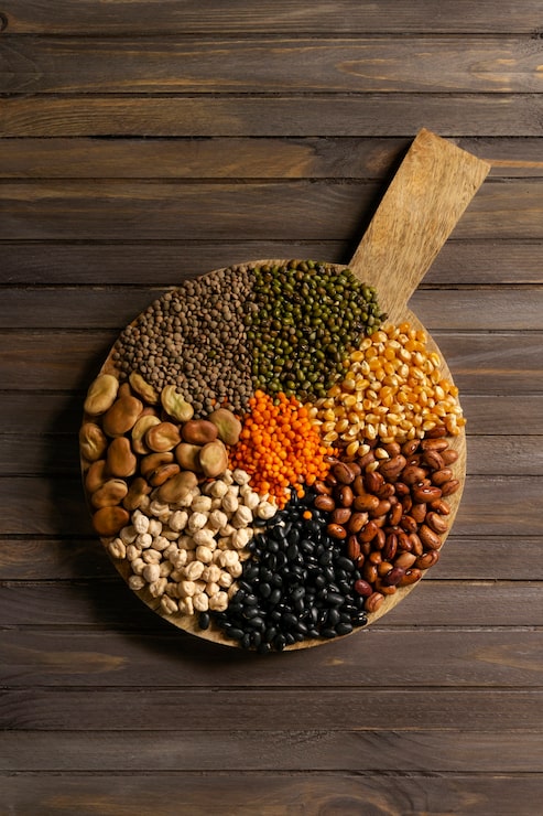 Foto gratuito vista de los alérgenos comúnmente encontrados en los granos alimenticios