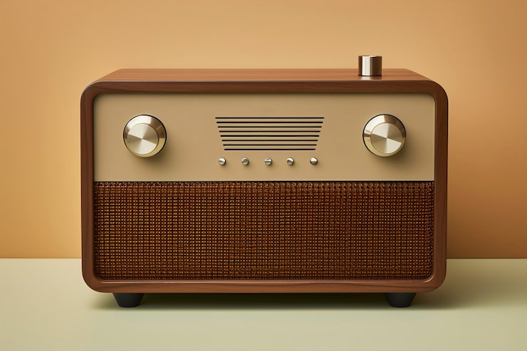Foto gratuito vista de un dispositivo de radio antiguo en tonos de cáscara de nuez