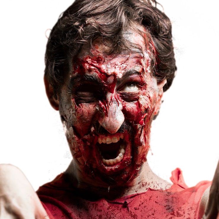 Foto gratuito zombi de cerca con la boca abierta