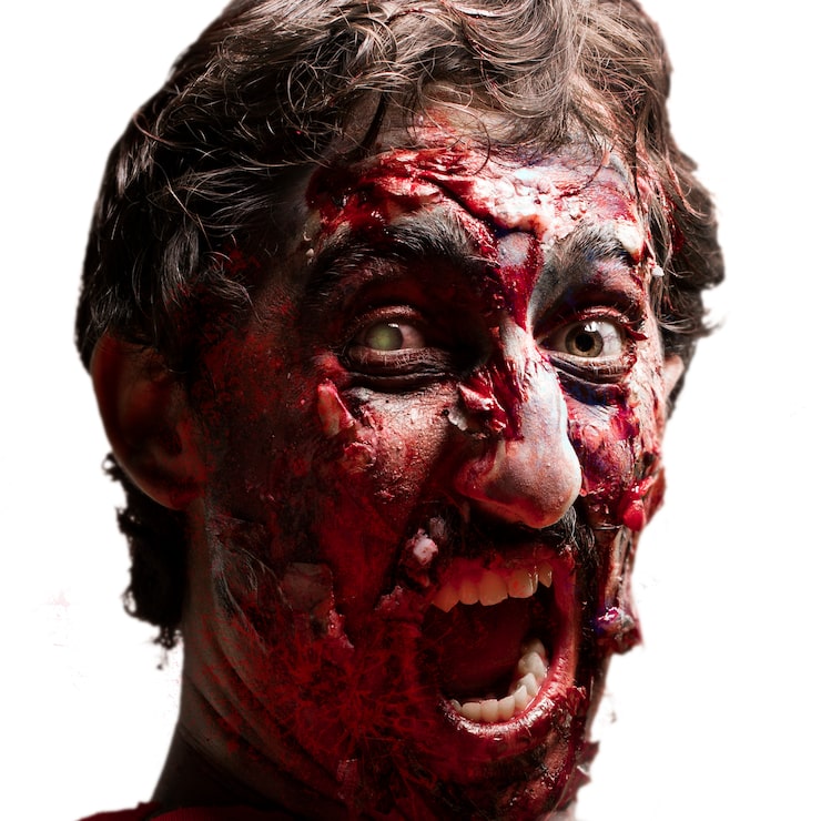 Foto gratuito zombi ensangrentado con la boca abierta