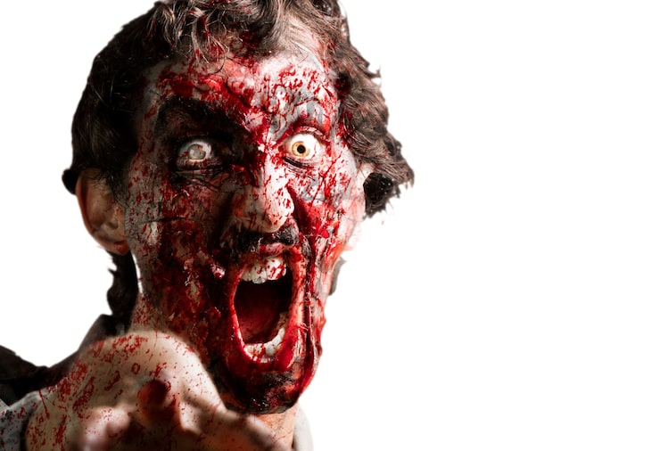 Foto gratuito zombi con la mandíbula desencajada