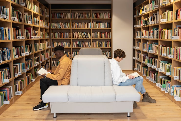 Foto gratuito apprendimento in gruppo in biblioteca