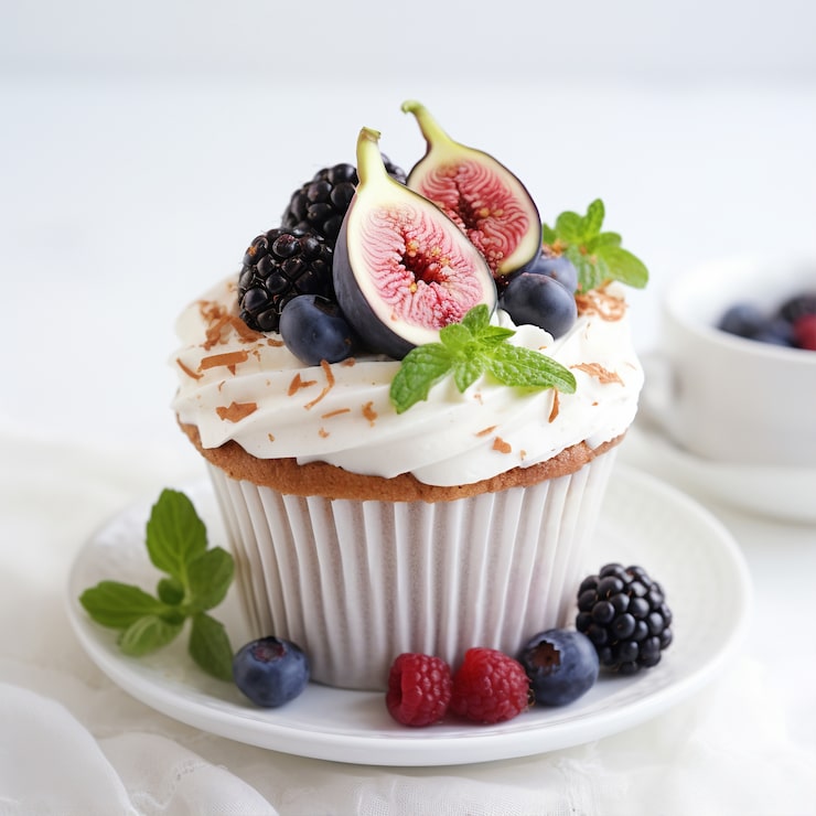 Foto gratuito delizioso cupcake con frutti di bosco e fichi