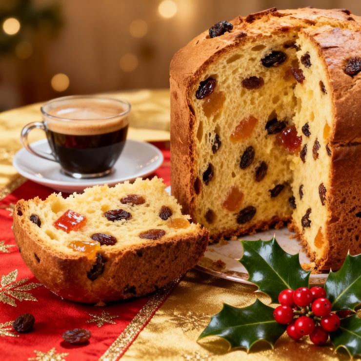 Foto gratuito delizioso panettone con una tazza di caffè
