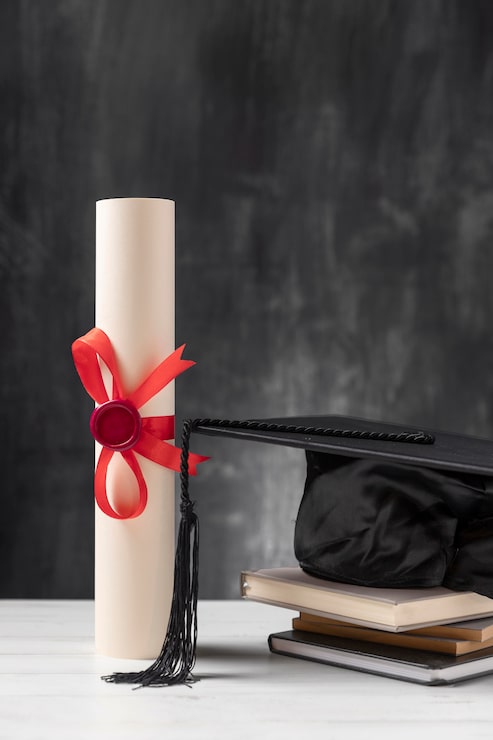 Foto gratuito diploma di laurea e cappello toga