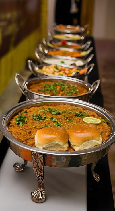 Foto gratuito esposizione di buffet di pav bhaji fresco