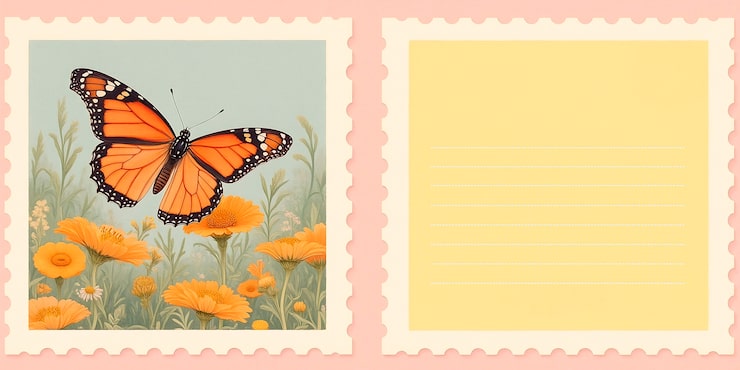 Foto gratuito farfalla e fiori su una cartolina