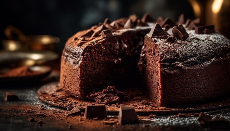 Foto gratuito fetta di brownie al cioccolato fondente con glassa al cioccolato generata dall'intelligenza artificiale