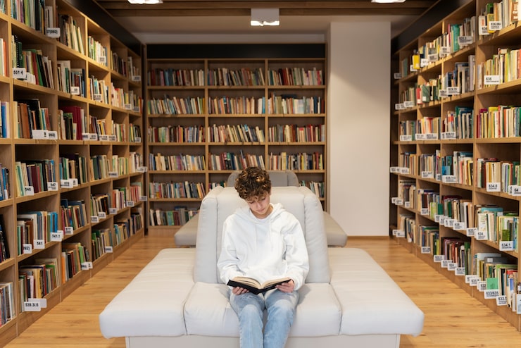 Foto gratuito giovani studenti che imparano in biblioteca