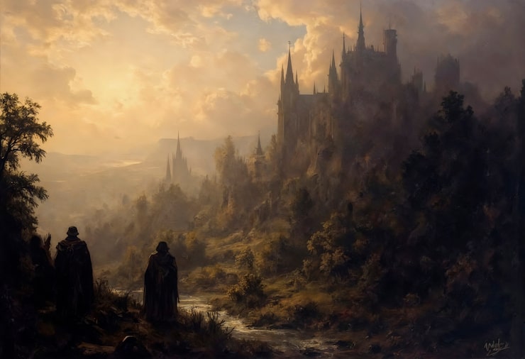 Foto gratuito illustrazione neoclassica medievale del castello