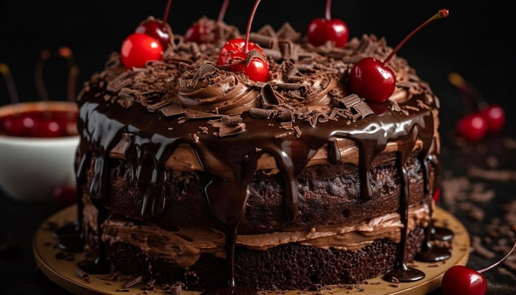 Foto gratuito indulgente fetta di cheesecake al cioccolato gourmet con frutti di bosco generati dall'intelligenza artificiale