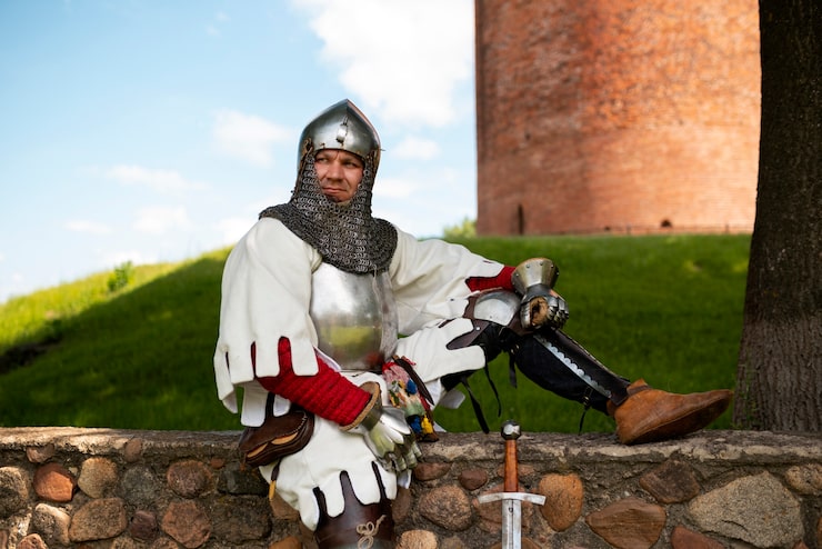 Foto gratuito l'uomo che si fa passare per un soldato medievale
