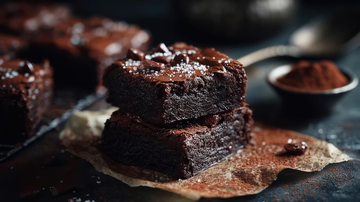 Foto gratuito pila di deliziosi brownies al cioccolato con zucchero a velo