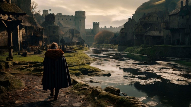 Foto gratuito rendering storico medievale del paesaggio