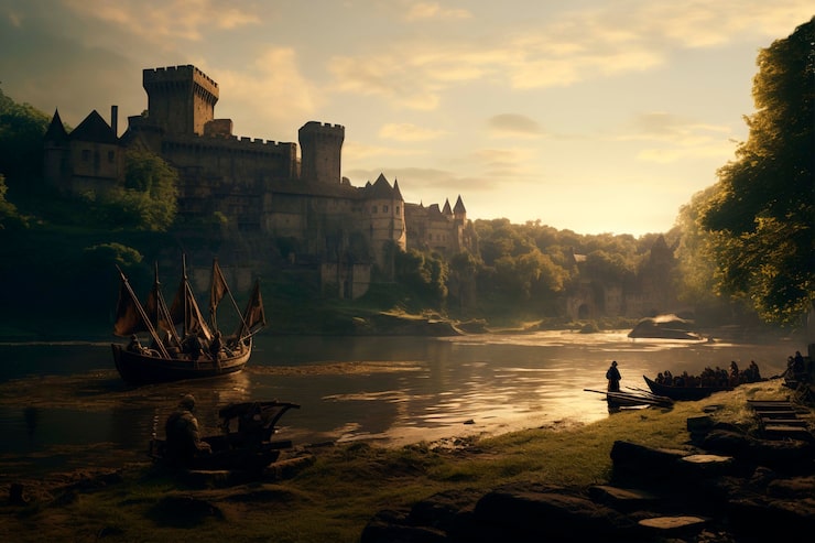 Foto gratuito rendering storico medievale del paesaggio