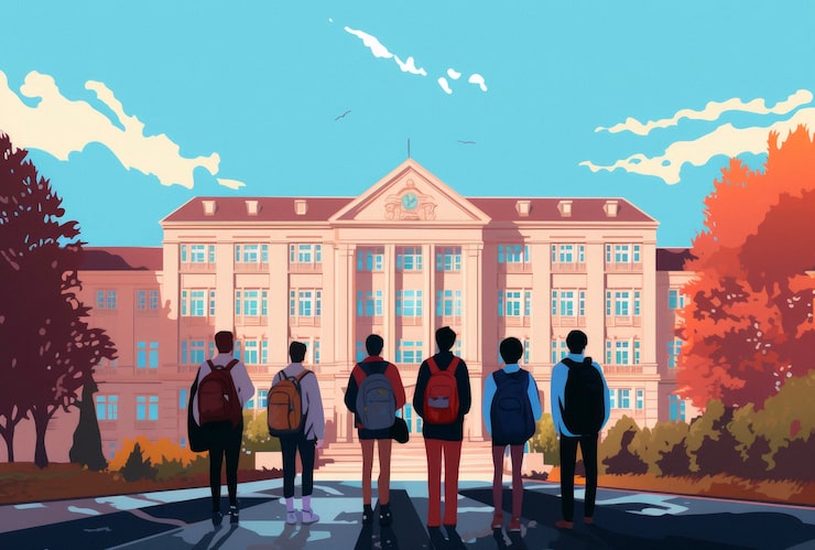 Foto gratuito studenti in stile d'arte digitale per la giornata dell'istruzione