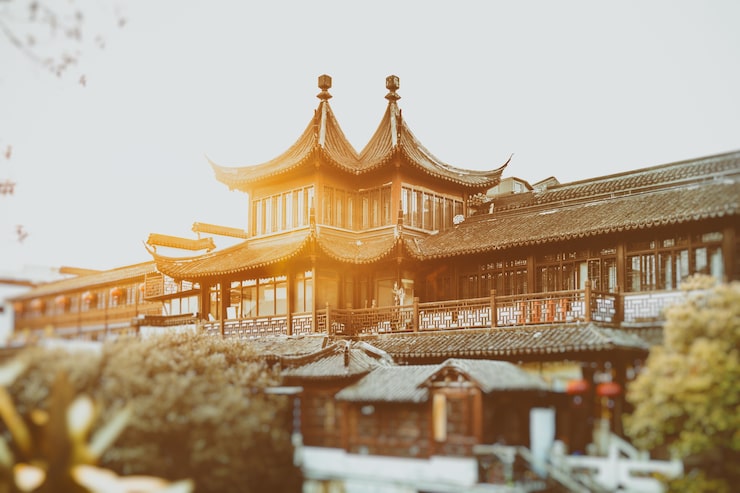 Foto gratuito una scena al di fuori del tempio di fuzimiao