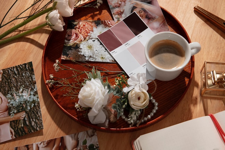Foto gratuito vista degli elementi essenziali per il wedding planner