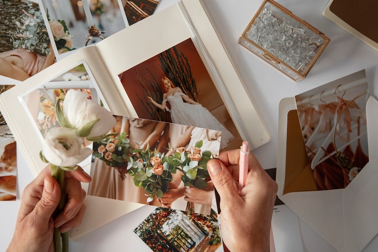 Foto gratuito vista degli elementi essenziali per il wedding planner