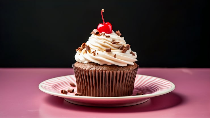 Foto gratuito vista del piatto con un delizioso e dolce dolce cupcake
