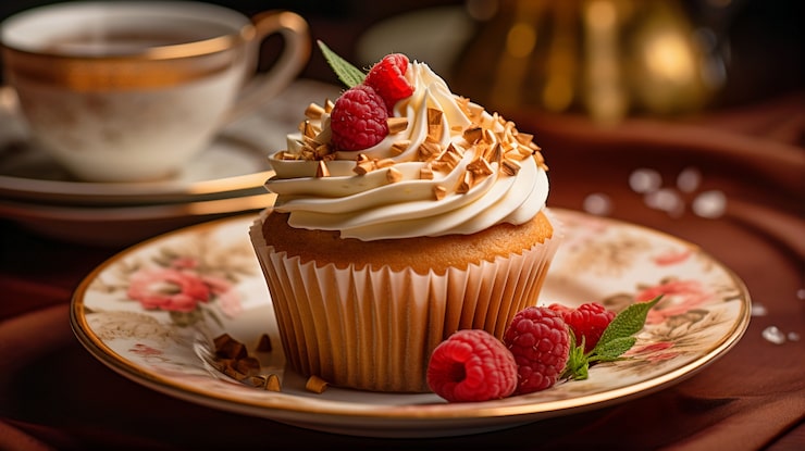 Foto gratuito vista del piatto con un delizioso e dolce dolce cupcake