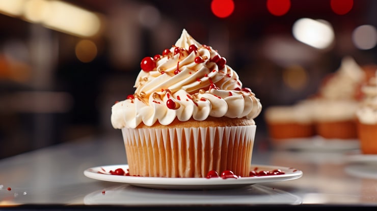 Foto gratuito vista del piatto con un delizioso e dolce dolce cupcake