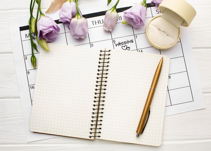 Foto gratuito wedding planner vuoto taccuino aperto