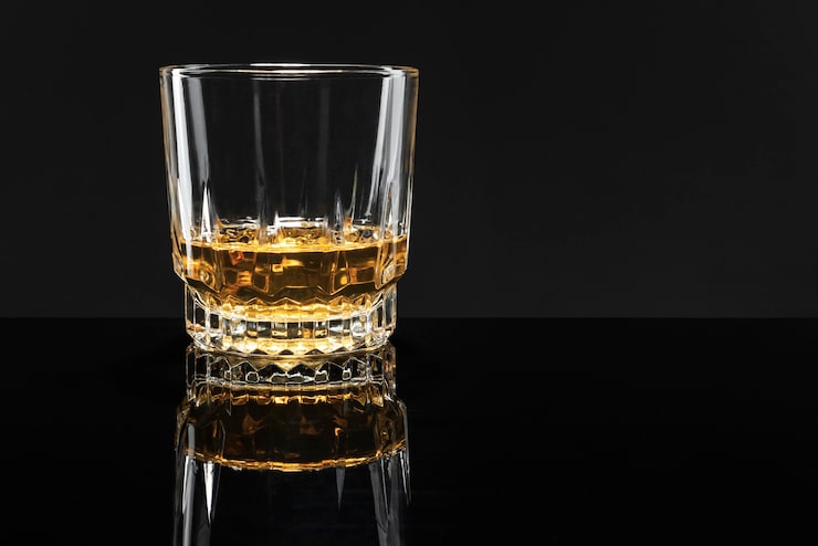 Foto gratuito whisky scozzese dorato su fondo nero
