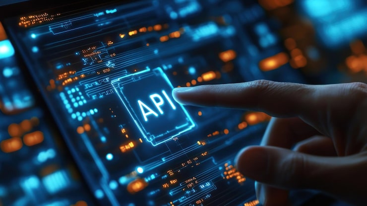 Photo antarmuka api akses ujung jari digital ke jaringan global