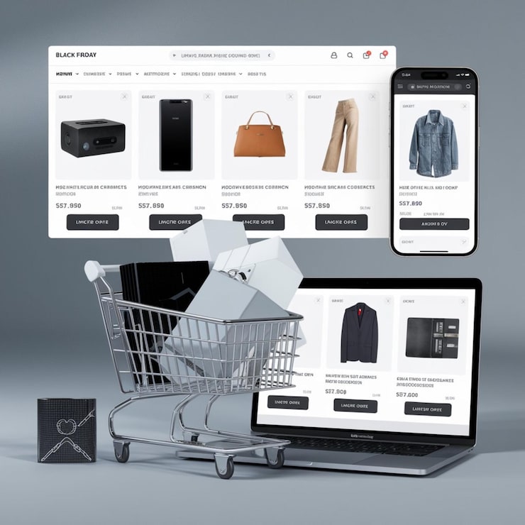 Photo antarmuka situs web e-commerce yang menampilkan black friday