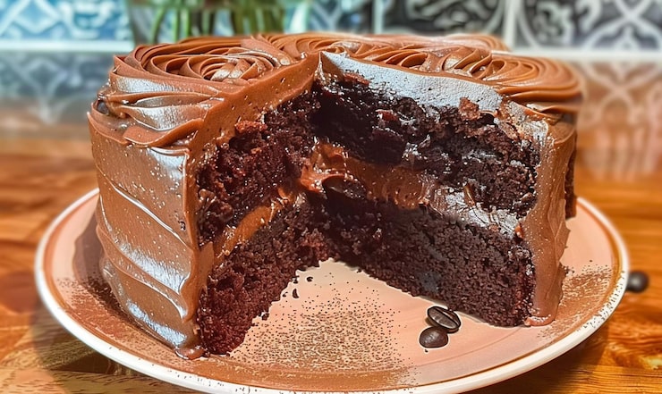 Foto c'è una torta al cioccolato da cui è stata tolta una fetta generativa ai