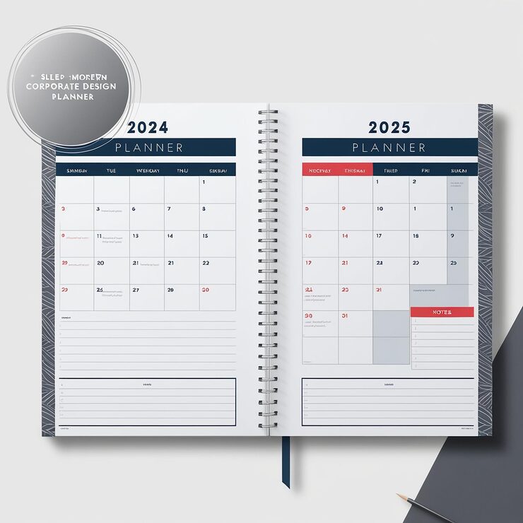 Foto calendario 2024 calendario 2025 inizio settimana domenica modello di pianificatore di progettazione aziendale
