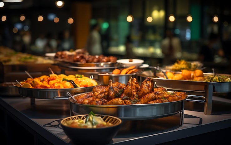 Foto catering per gruppi di persone cibo a buffet al chiuso in ristorante