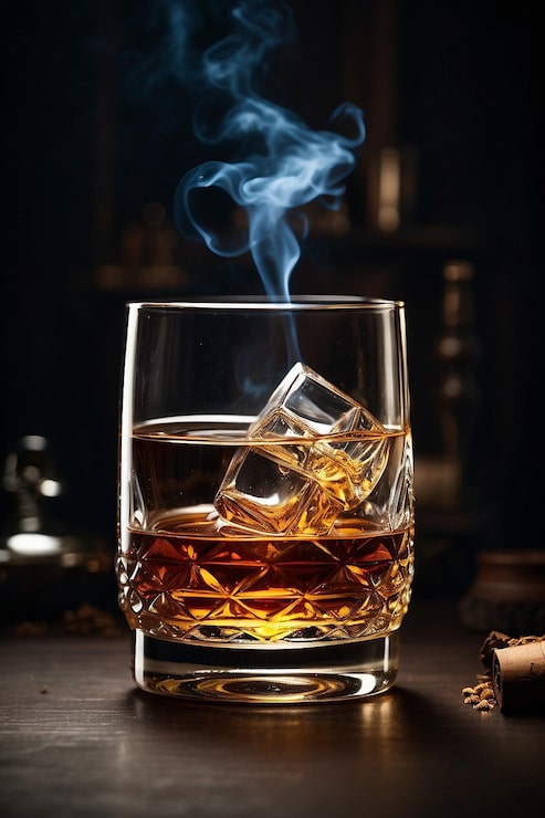 Foto cocktail di whisky affumicato su sfondo nero