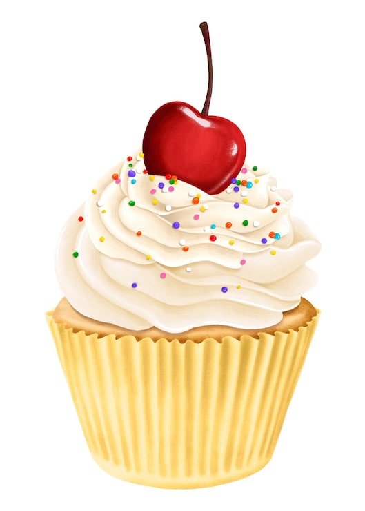 Foto cupcake di ciliegio adesivo per dessert png sfondo trasparente