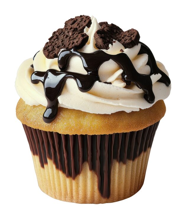 Foto delizioso cupcake con glassa al cioccolato e briciole di biscotto