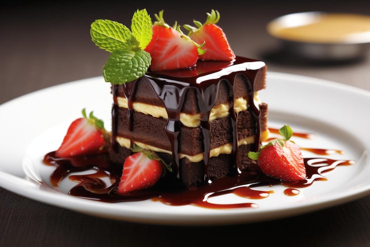Foto dessert gourmet con ganache al cioccolato gourmet im