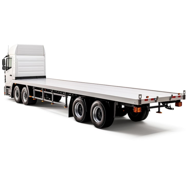 Photo foto flatbed trailer terisolasi di latar belakang putih