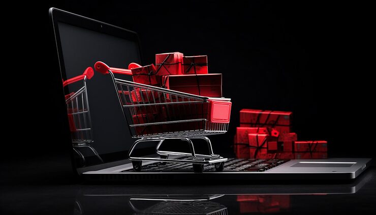 Photo gambar e-commerce merah dan hitam yang kuat