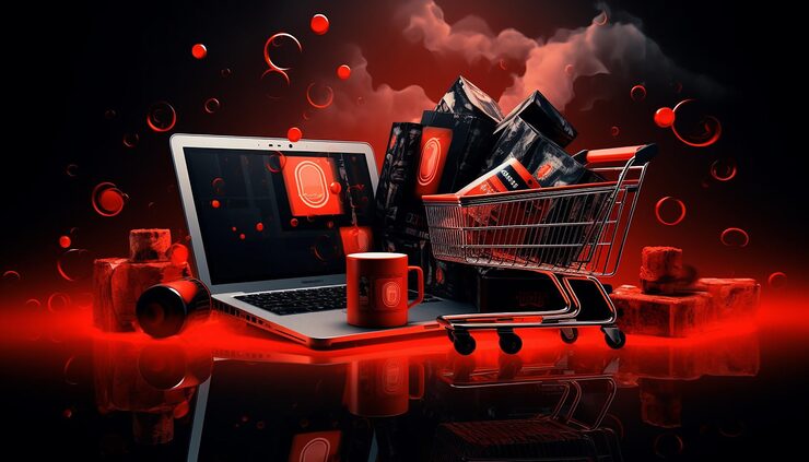 Photo gambar e-commerce merah dan hitam yang kuat