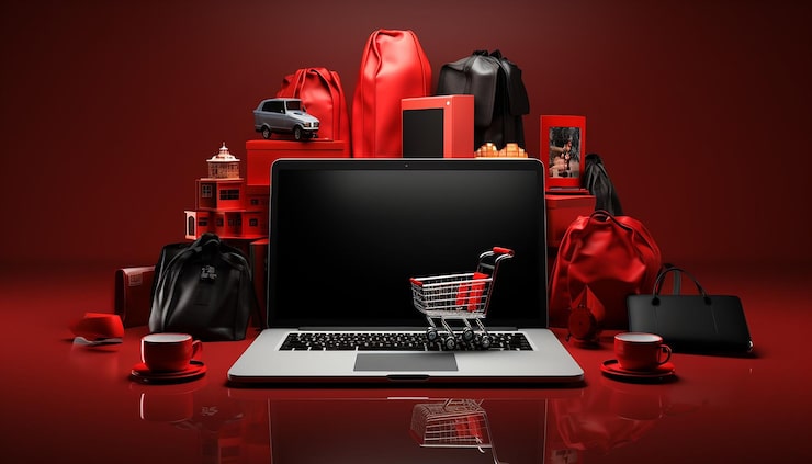 Photo gambar e-commerce merah dan hitam yang kuat