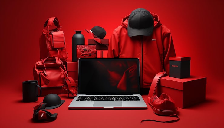 Photo gambar e-commerce merah dan hitam yang kuat