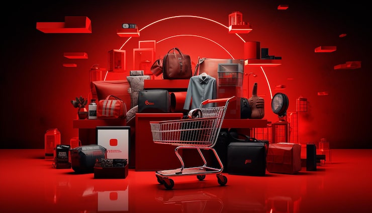 Photo gambar e-commerce merah dan hitam yang kuat