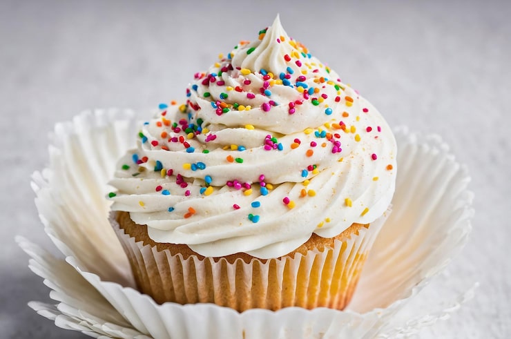 Foto gustosi cupcakes su un tavolo di legno bianco