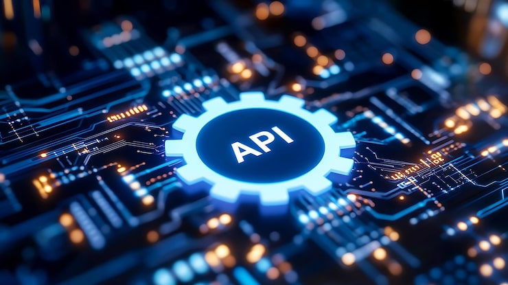 Photo konsep integrasi api modern dengan antarmuka digital teknologi tinggi