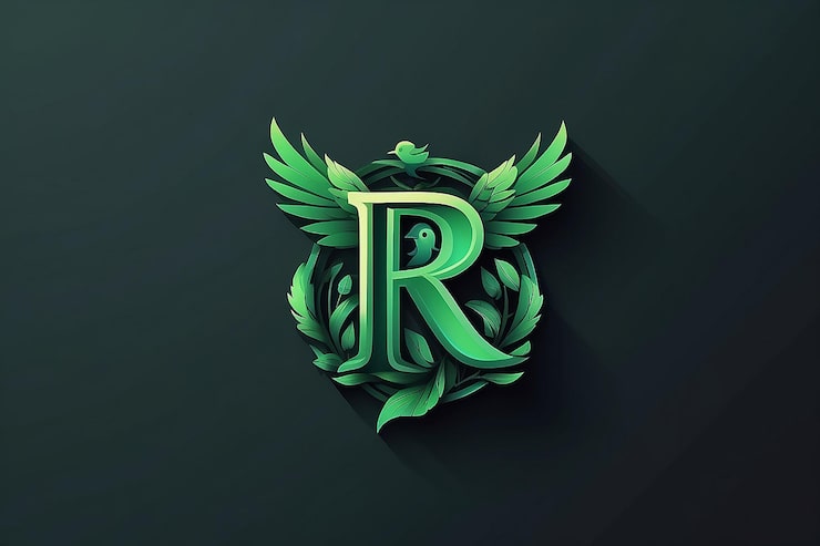 Photo logo desain vektor huruf inisial r hijau dengan bentuk burung di dalamnya