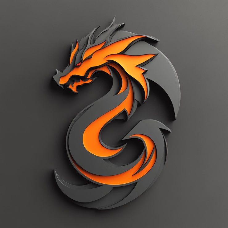 Photo logo naga menyoroti naga bergaya dengan motif api